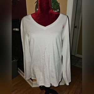 NWT U.S. Polo Assn. Women White Long Sleeve V-Neck T-Shirt, XXL